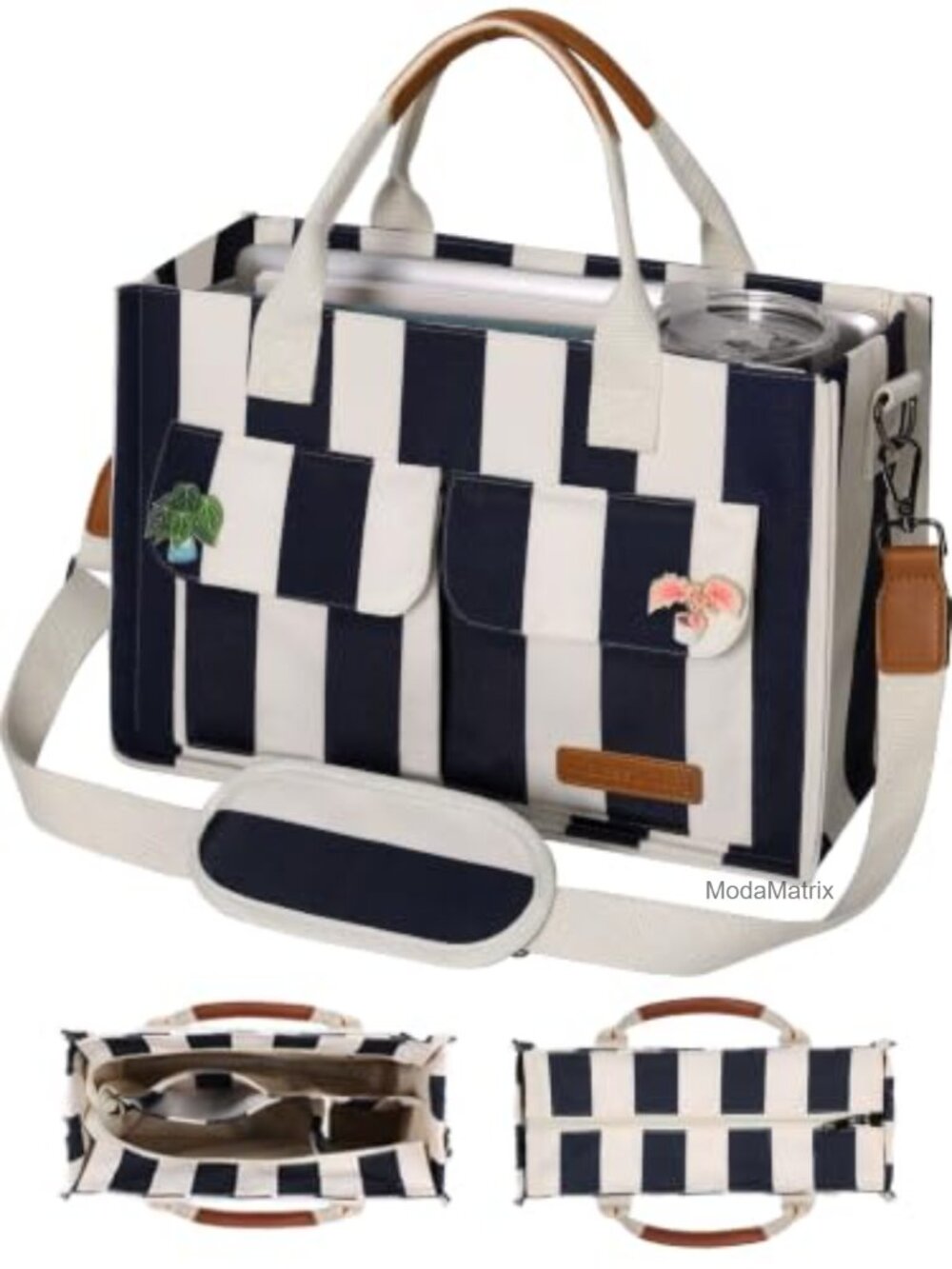 Canvas Tote Bag with Zipper Self Standing Work Laptop Compartment